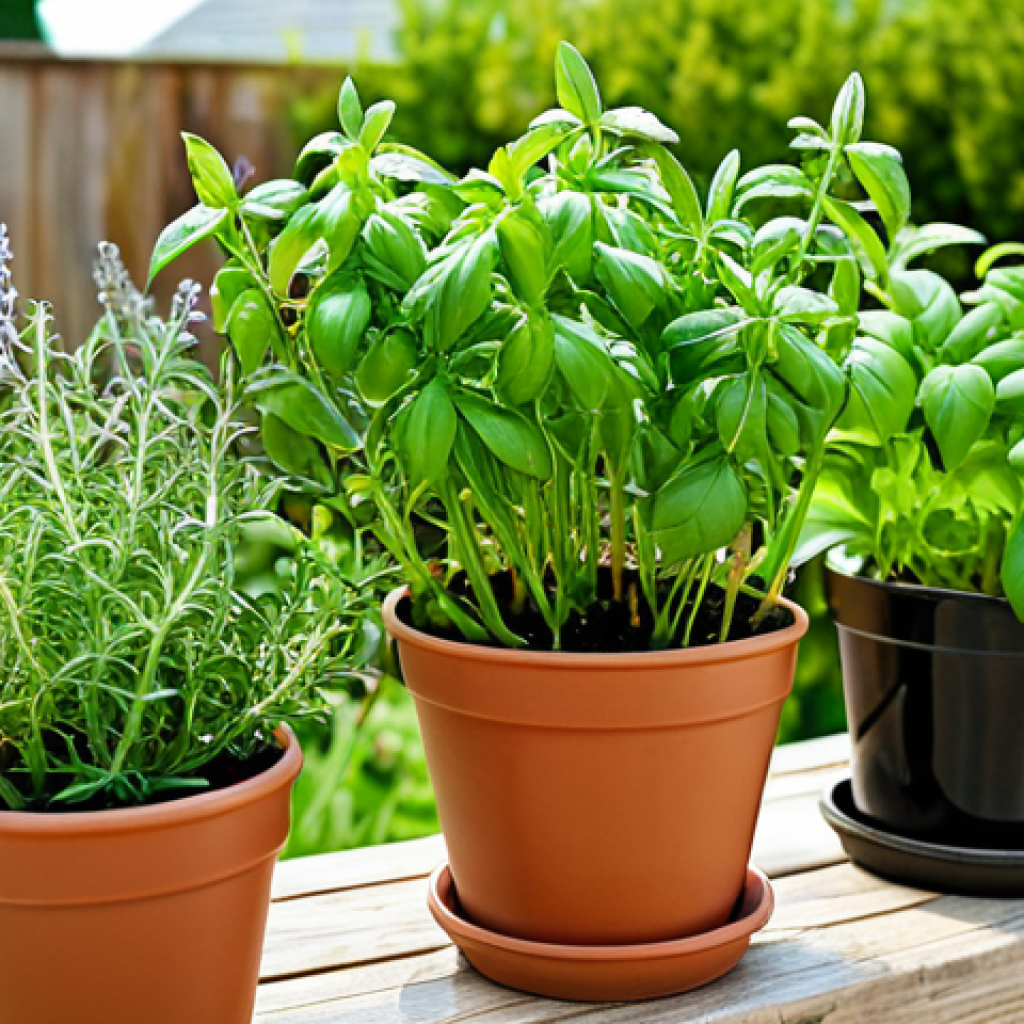 **Image Prompt 1: Fresh Herbs for BBQ Sauce**  
   Create an image of a vibrant garden with fresh herbs such as basil, thyme, and rosemary growing in pots. The scene should evoke a sense of freshness and flavor, with a sunny background highlighting the herbs' rich green colors.