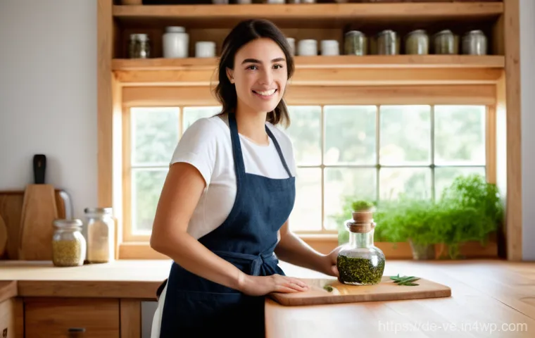 허브로 만든 천연 식용유 만들기 - Image Prompt 1: The Artisan's Touch: Crafting Mediterranean Herb Oil** 허브로 만든 천연 식용유 만들기 - Image Prompt 1: The Artisan's Touch: Crafting Mediterranean Herb Oil**