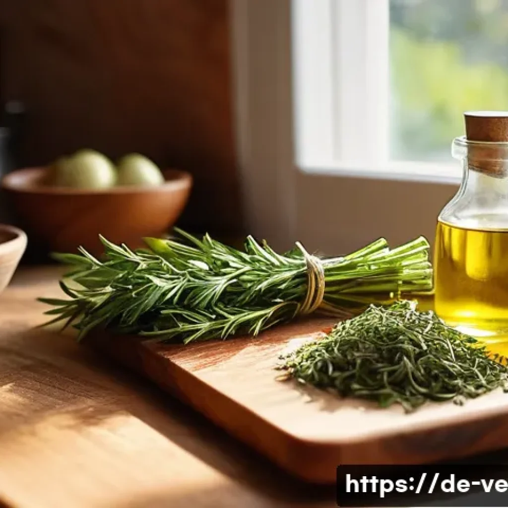 허브를 이용한 다양한 마리네이드 레시피 - **Prompt 1: Fresh Herb Preparation in a Sunlit Kitchen**
A close-up shot of a pair of hands, gen...