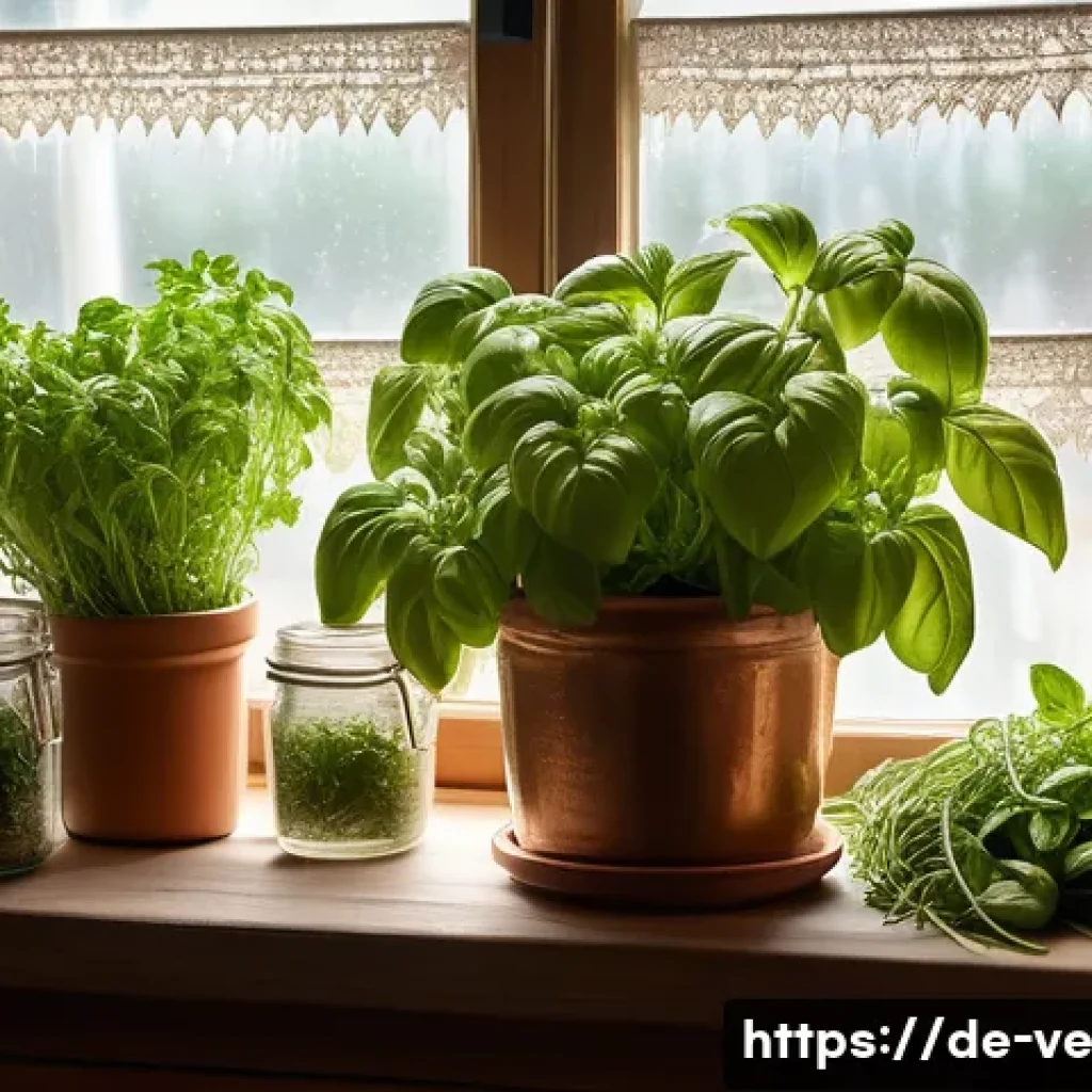 허브 풍미를 강조하는 조리법 - A rustic German kitchen scene featuring a wooden table with fresh herbs like basil, rosemary, thyme,...