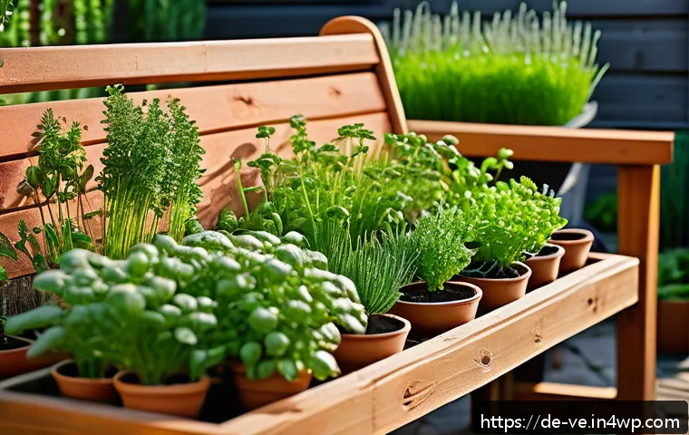 가장 인기 있는 허브의 풍미 특성 - A vibrant, sunlit German herb garden in early morning light, showcasing fresh basil, parsley, chives...