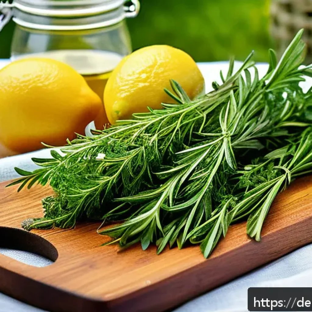 허브를 이용한 홈메이드 피크닉 메뉴 - A vibrant picnic scene featuring a rustic wicker basket filled with fresh herbs like parsley, basil,...